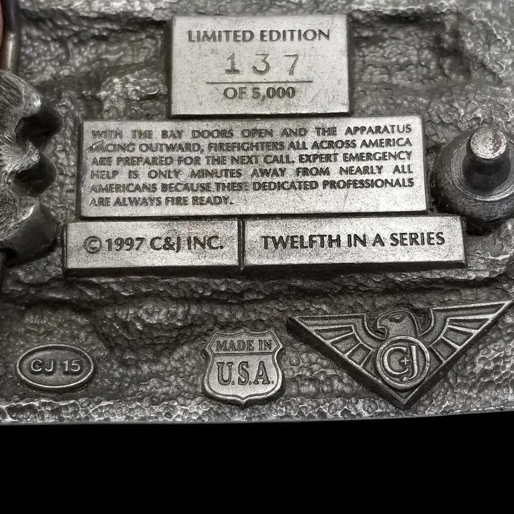 Vintage Belt Buckle 1997 Pewter Fire Station Fire House First Responders USA C&J